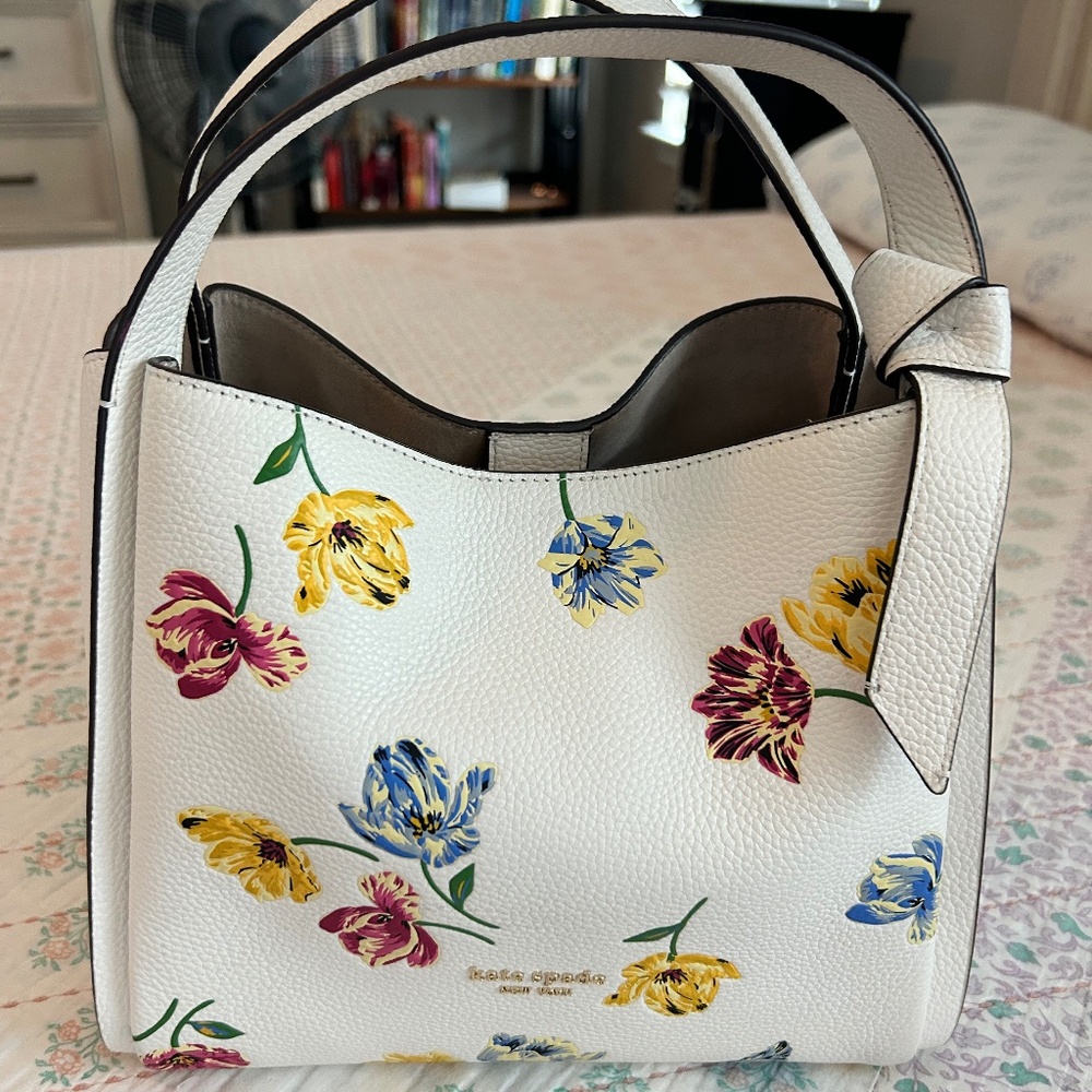 Kate Spade Knott Tulip Toss Embellished Medium Crossbody Tote KB282 White & Pink